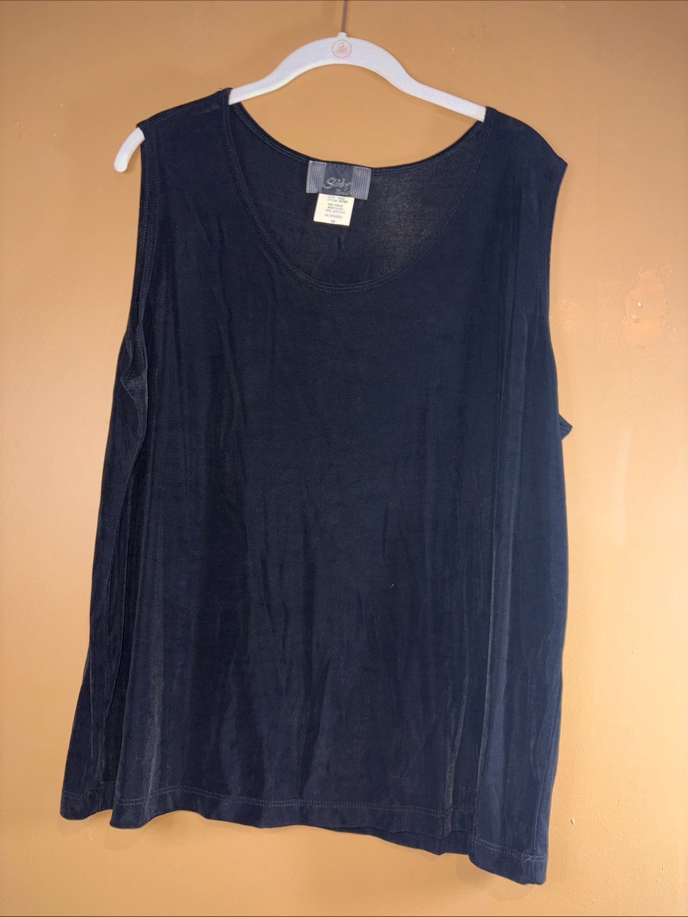 HC858. Slinky Brand Black Scoop Neck Tank Top Blouse 1X Made in USA